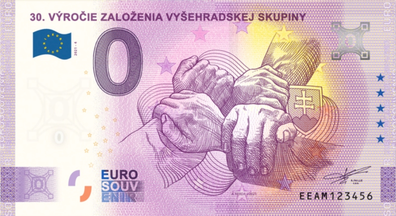 Bankovka 0 Euro s motívom 30. výročie založenia Vyšehradskej skupiny